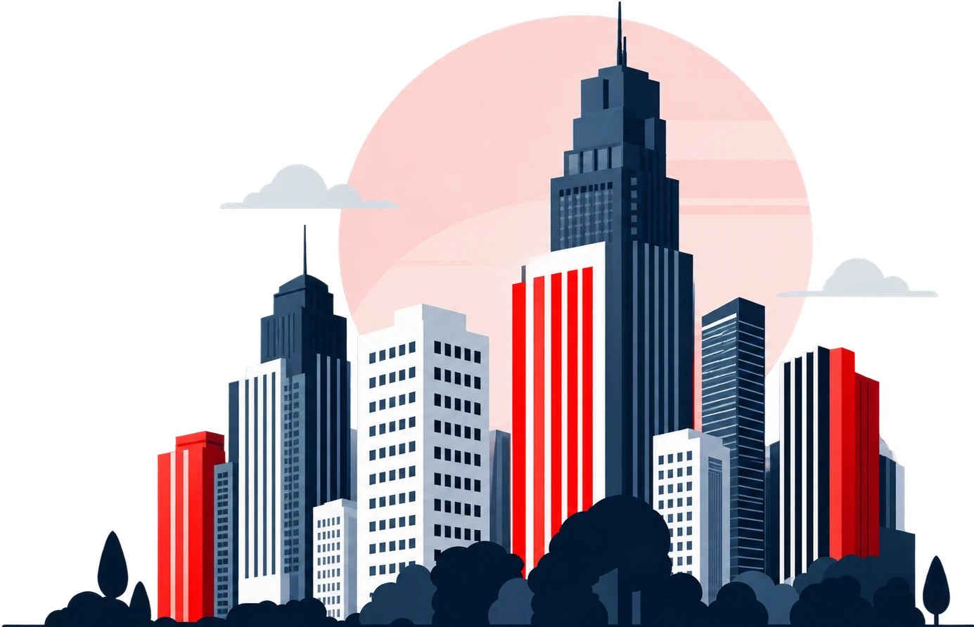 Modern City Skyline at Sunset